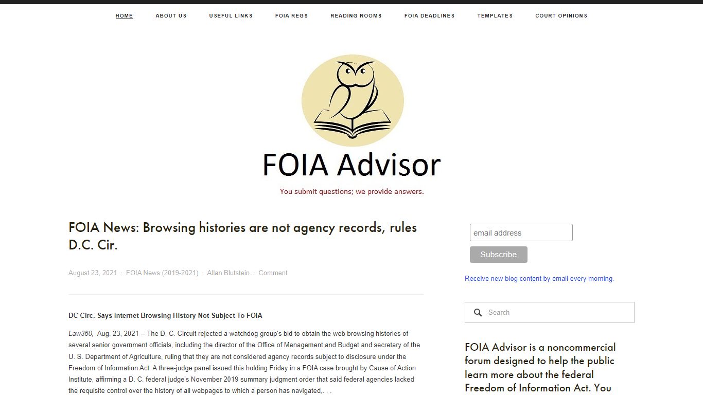 FOIA News: Browsing histories are not agency records, rules D.C. Cir ...
